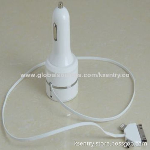 2014 Newest Design High-quality Mini USB Car Chargers with 3-in-1 Retractable Cable